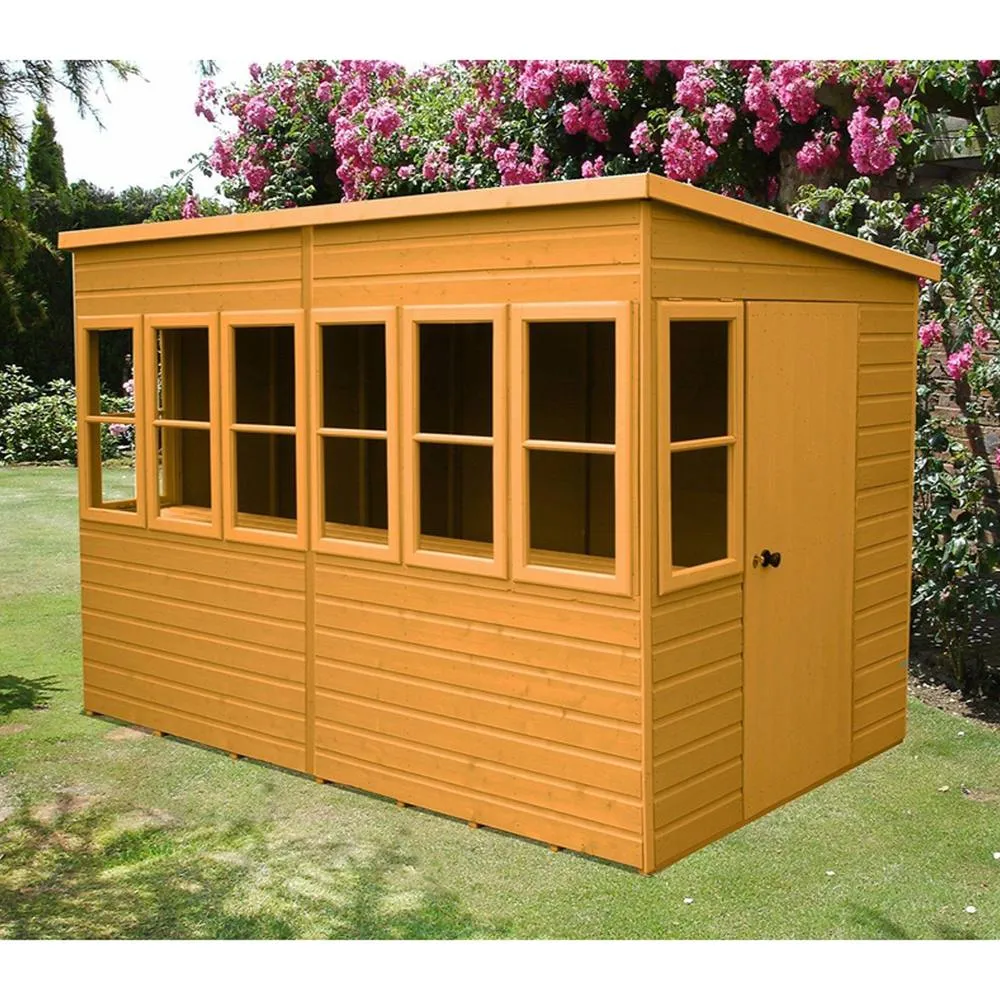 Shires Sun Pent 10x10' Single Door with 8 Windows Wooden Garden Potting Shed in Brown 2