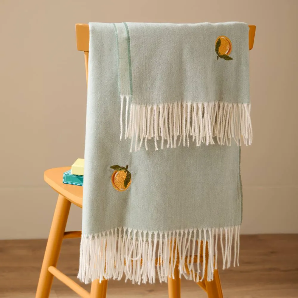 Furn Fruits Lightweight Embroidered Throw in Pale Blue