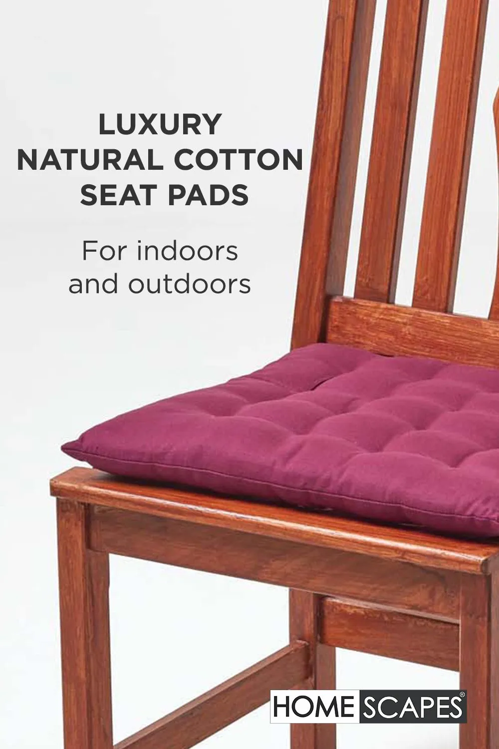 Homescapes 4 Pack Seat Pads Luxury 100% Cotton Indoor Outdoor Garden Cushion, 40cm in Plum 2