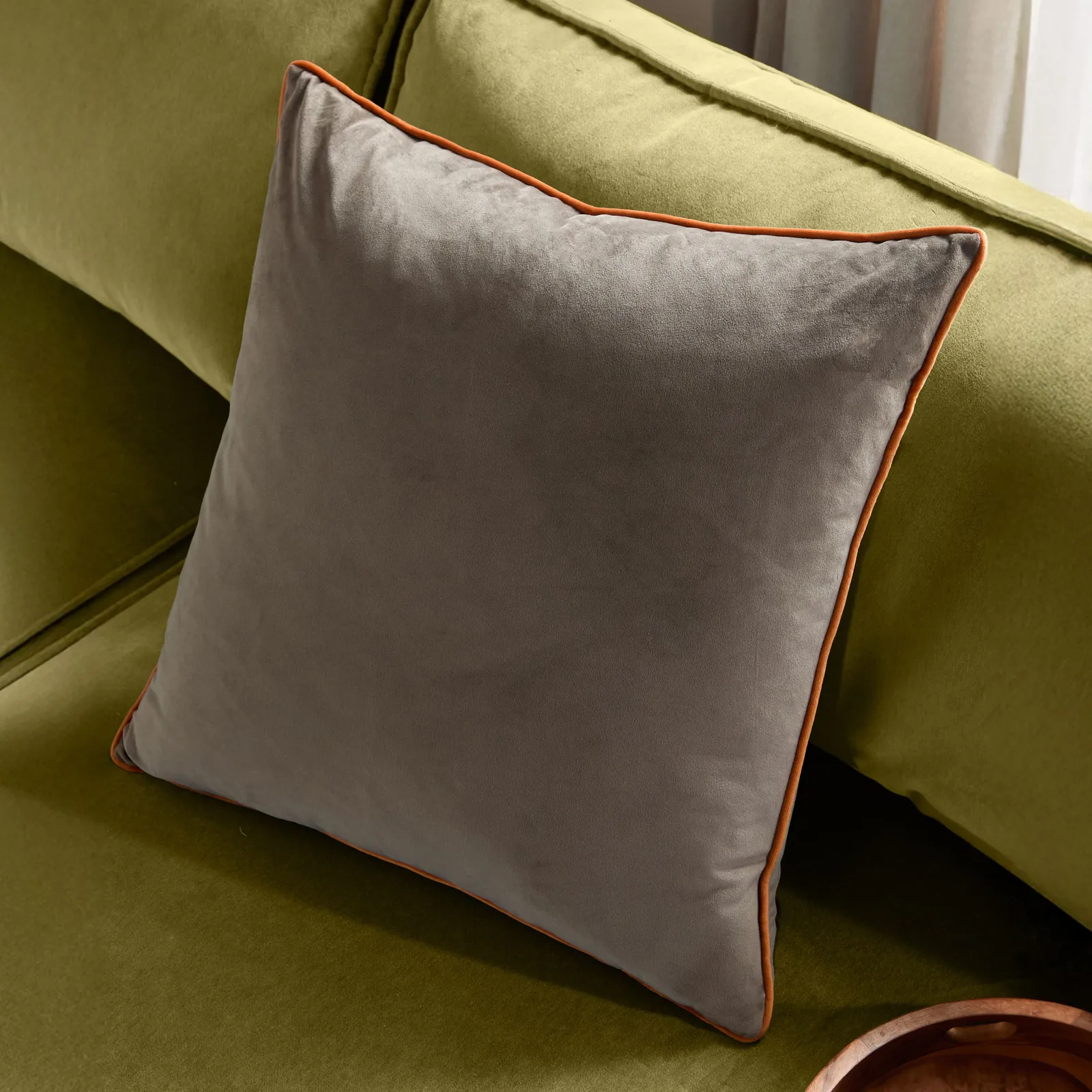 Furn Meridian Velvet Piped Cushion in Beige