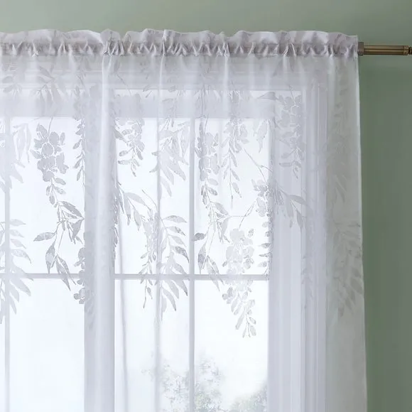 Catherine Lansfield Wisteria Floral Slot Top Voile Panel 1