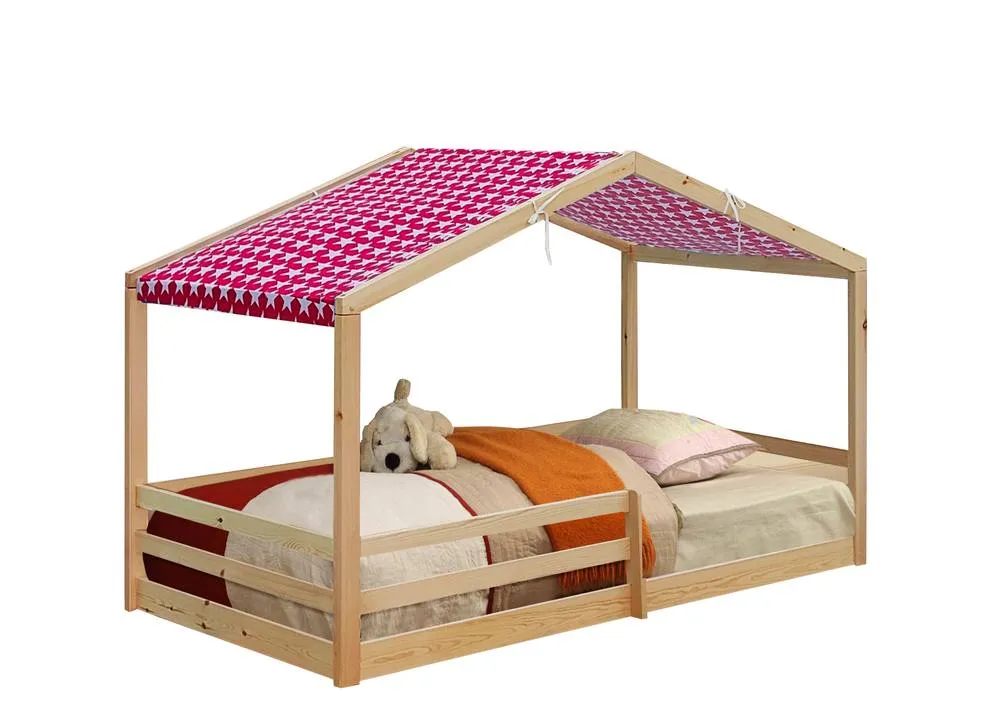Comfy Living Ltd 3ft Wooden House Bed With Pink Tent in Natural 2