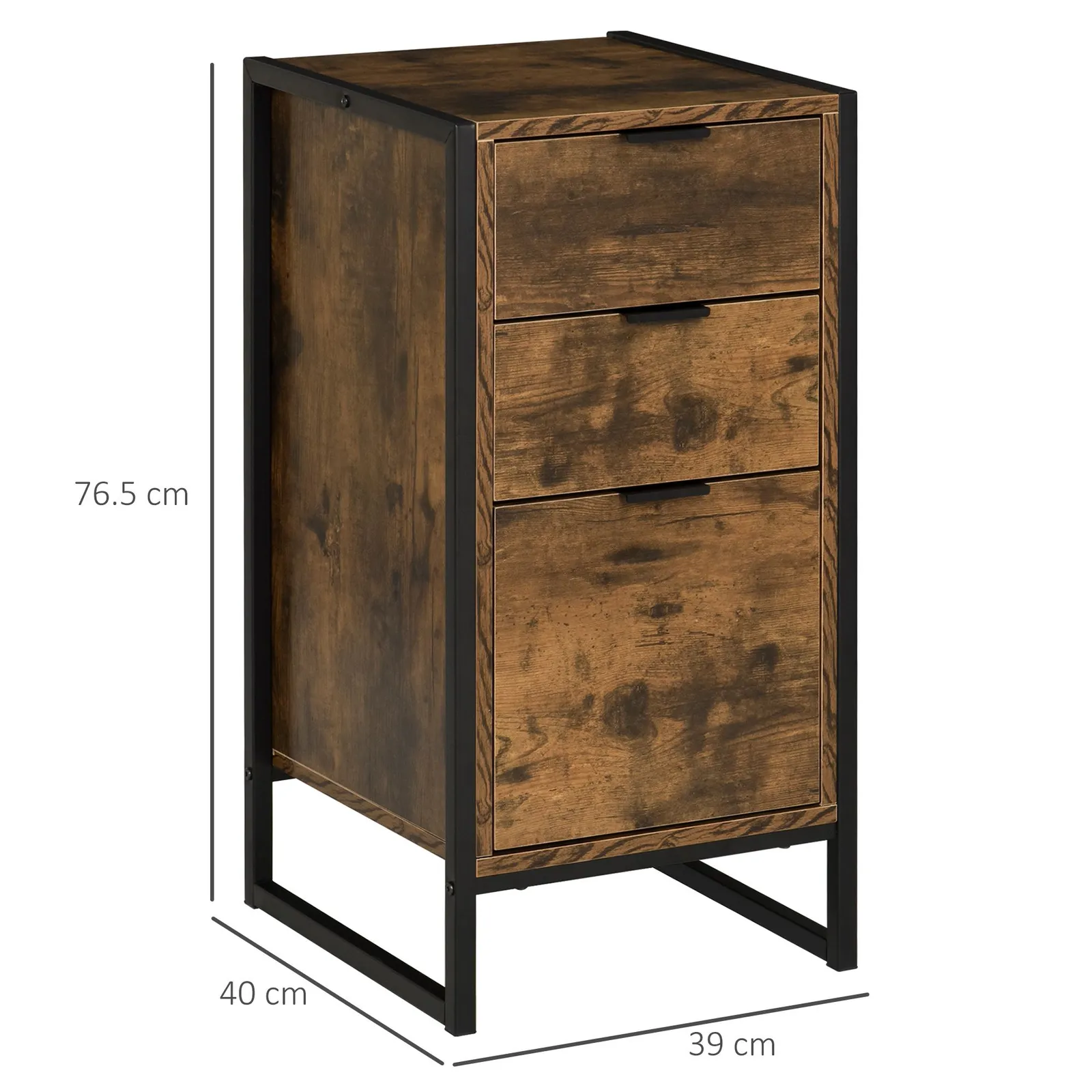 HOMCOM Industrial 3-Drawer Bedroom Chest of Drawers with Metal Frame in Brown 3