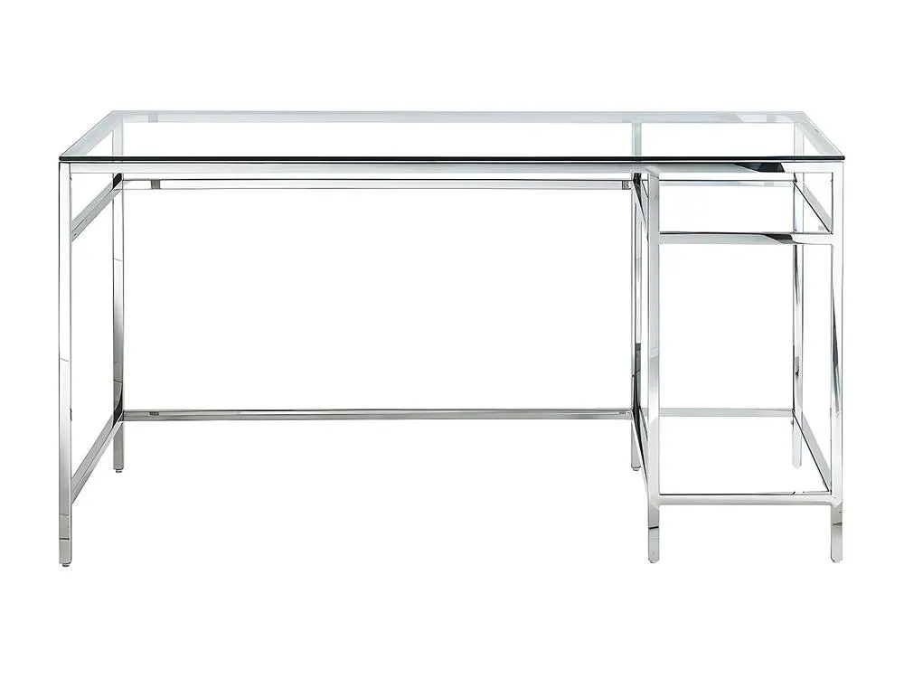 Vente-unique Desk With 2 Shelves - Toughened Glass & Steel - Silver - TIZIO in Clear 5