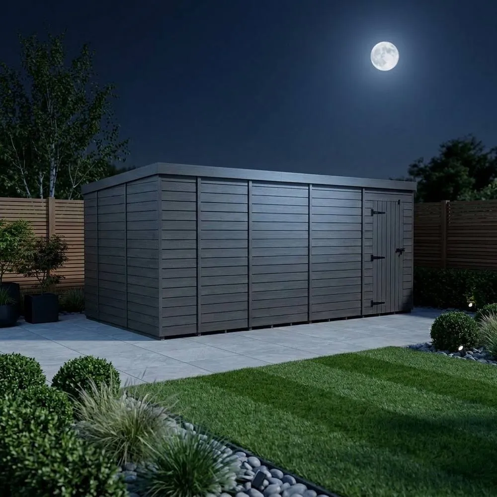 Buttercup Farm 17ft x 10ft Composite Pent Garden Shed Single Door No Windows in Grey 3