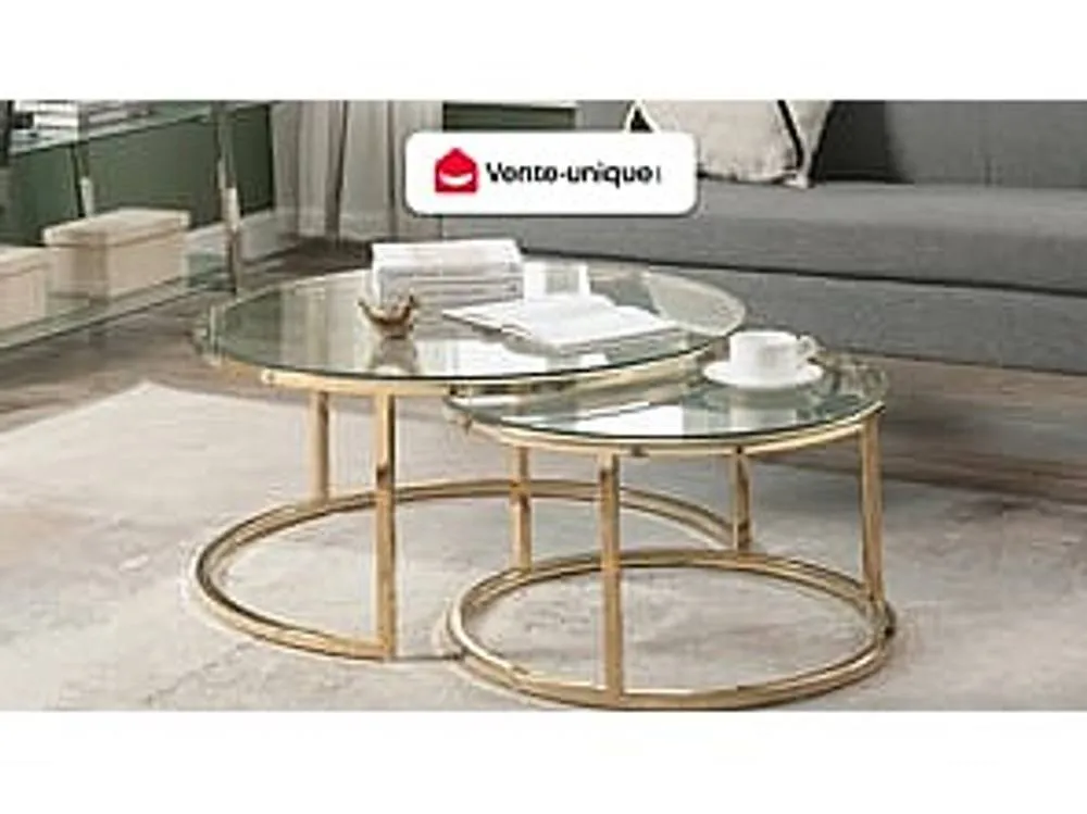 Vente-unique Nesting Coffee Tables In Tempered Glass & Stainless Steel - Gold in Clear 4