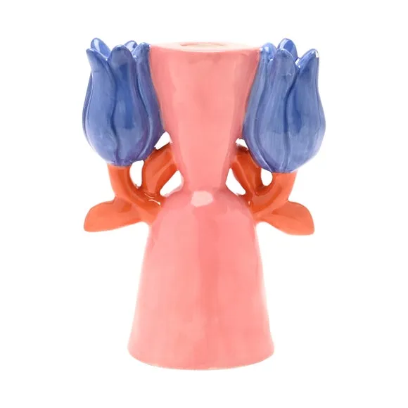 Hestia Pink Flower Candlestick Holder 2