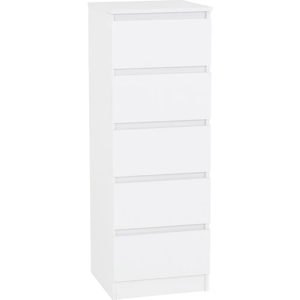 Seconique Malvern 5 Drawer Narrow Chest - White 2