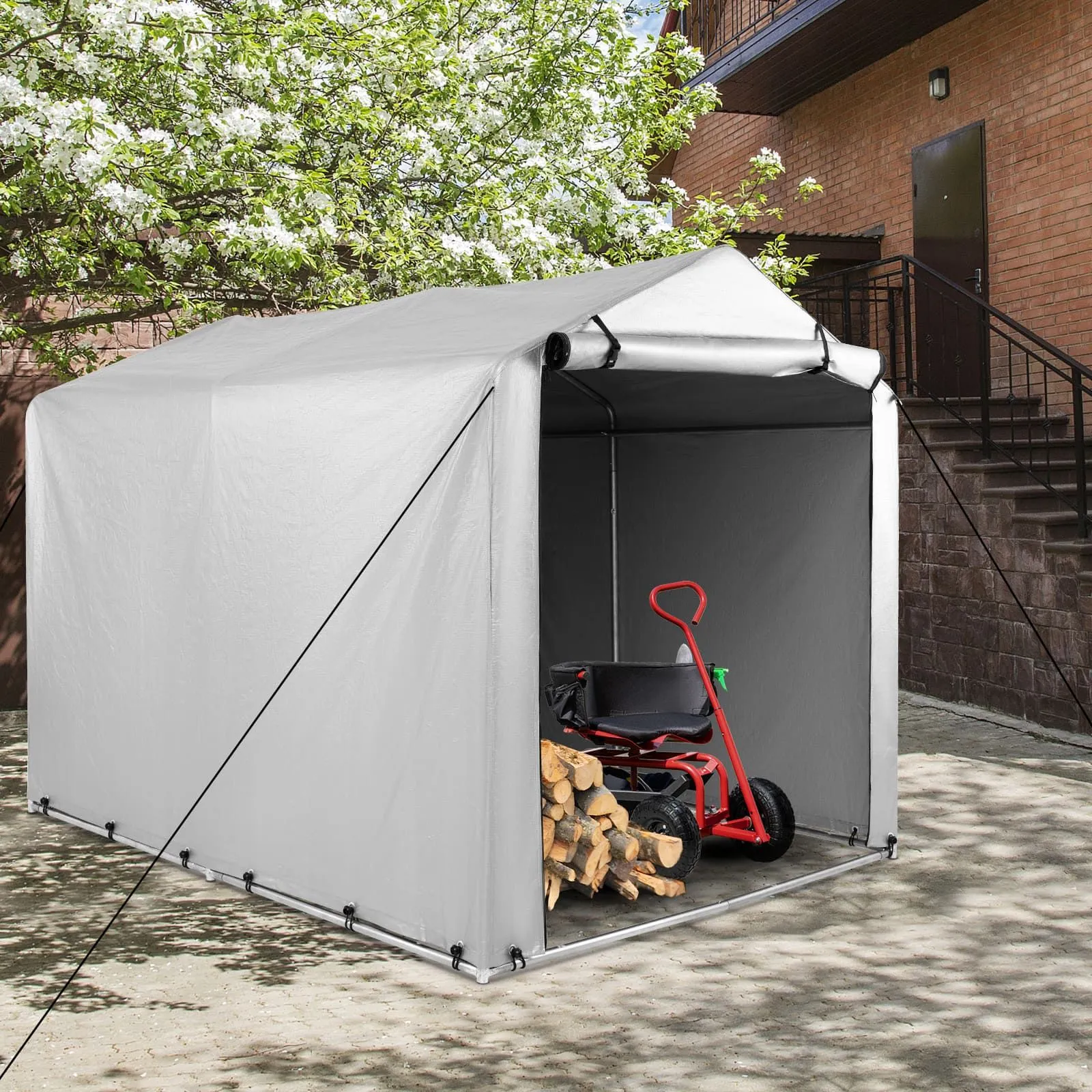 Costway Outdoor Storage Shed 160 x 218 x 164 cm Portable Garage Shelter Bikes in Grey 6