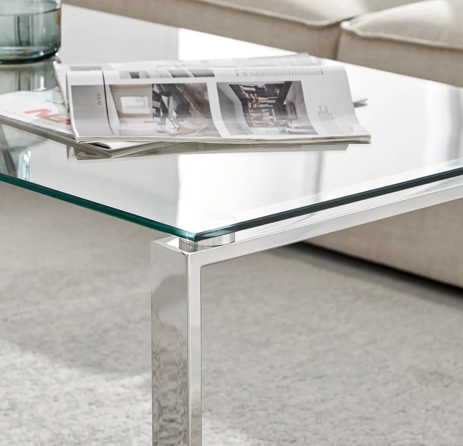 FurnitureboxUK Miami Modern Rectangular Clear Glass Coffee Table with Square Silver Chrome Metal Legs for Minimalist Living Room 3