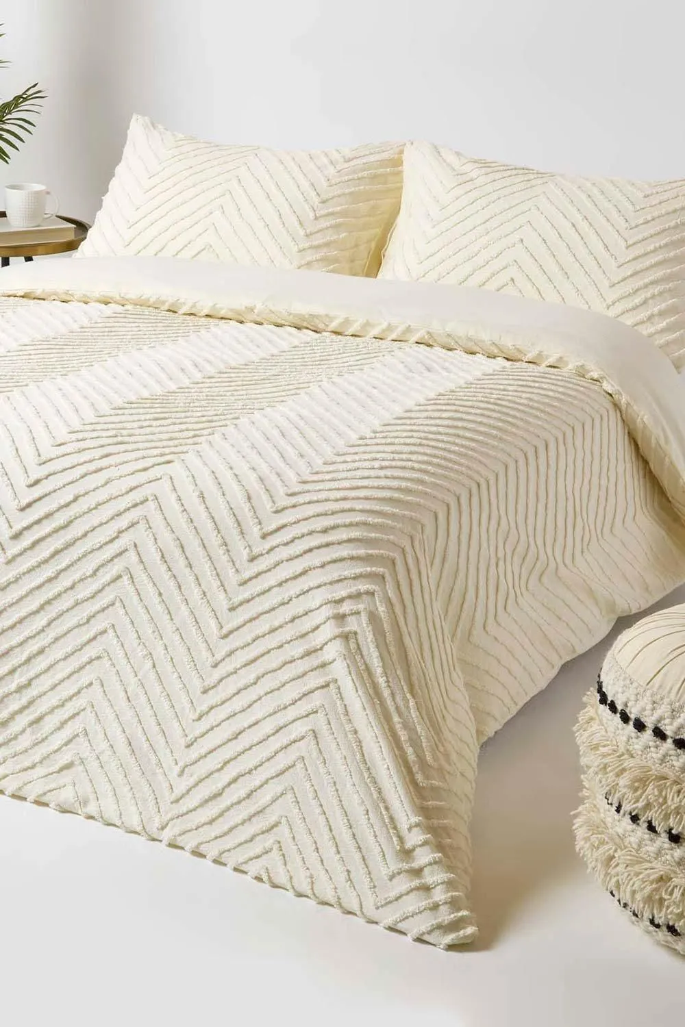 Homescapes Off White Cotton Tufted Duvet Cover Set 3