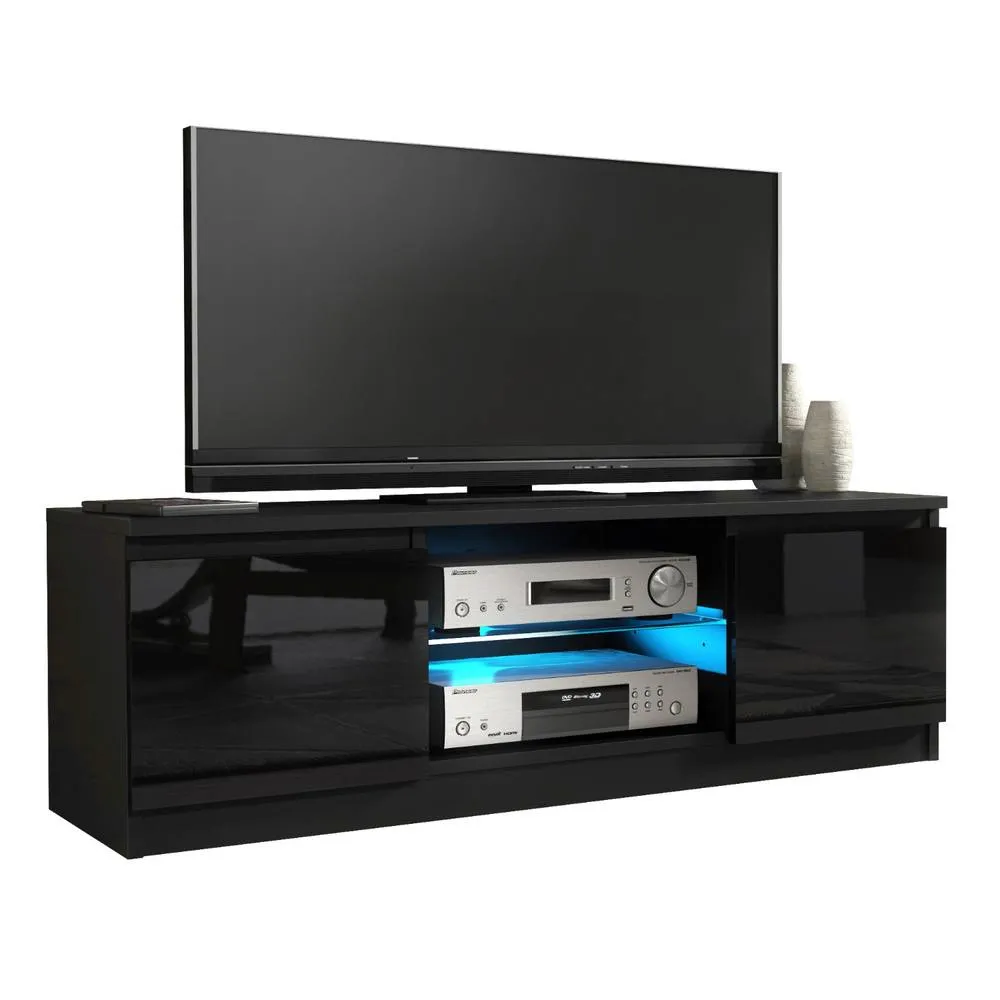 Creative Furniture Aura TV Unit 120cm - Black with Gloss Doors & LED Lights 3
