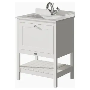 Bayswater Hartleigh Pointing White Traditional Freestanding Vanity Unit & 1 Tap Hole White Marble Top Basin - 600mm 2