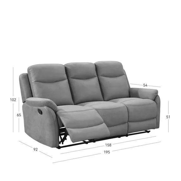 Evan Faux Suede 3 Seater Manual Recliner Sofa 3