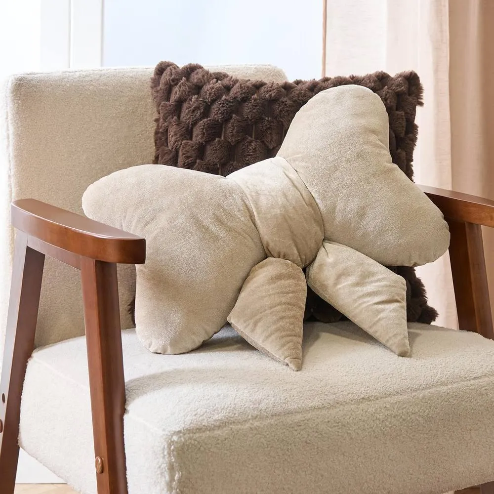 OHS Bow Shaped Velvet Scatter Cushion Xmas Decorative Plush Pillow in Natural