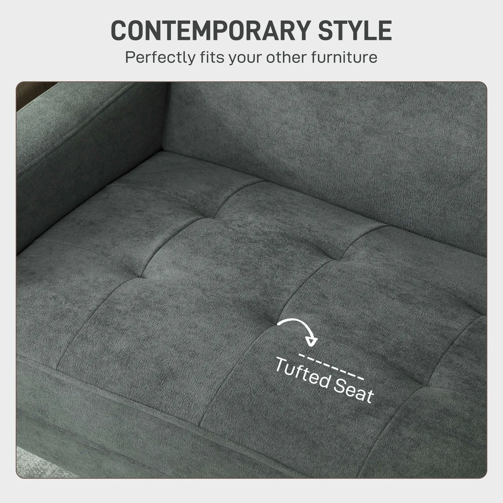 HOMCOM 2 Seater Sofa, Velvet Upholstered Loveseat for Small Space in Grey 6