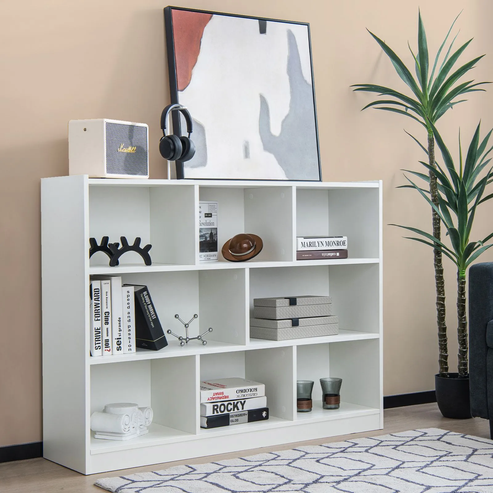 Costway 3-tier Open Bookcase Modern 8-Cube Bookshelf Wooden Storage Display Cabinet in White 3