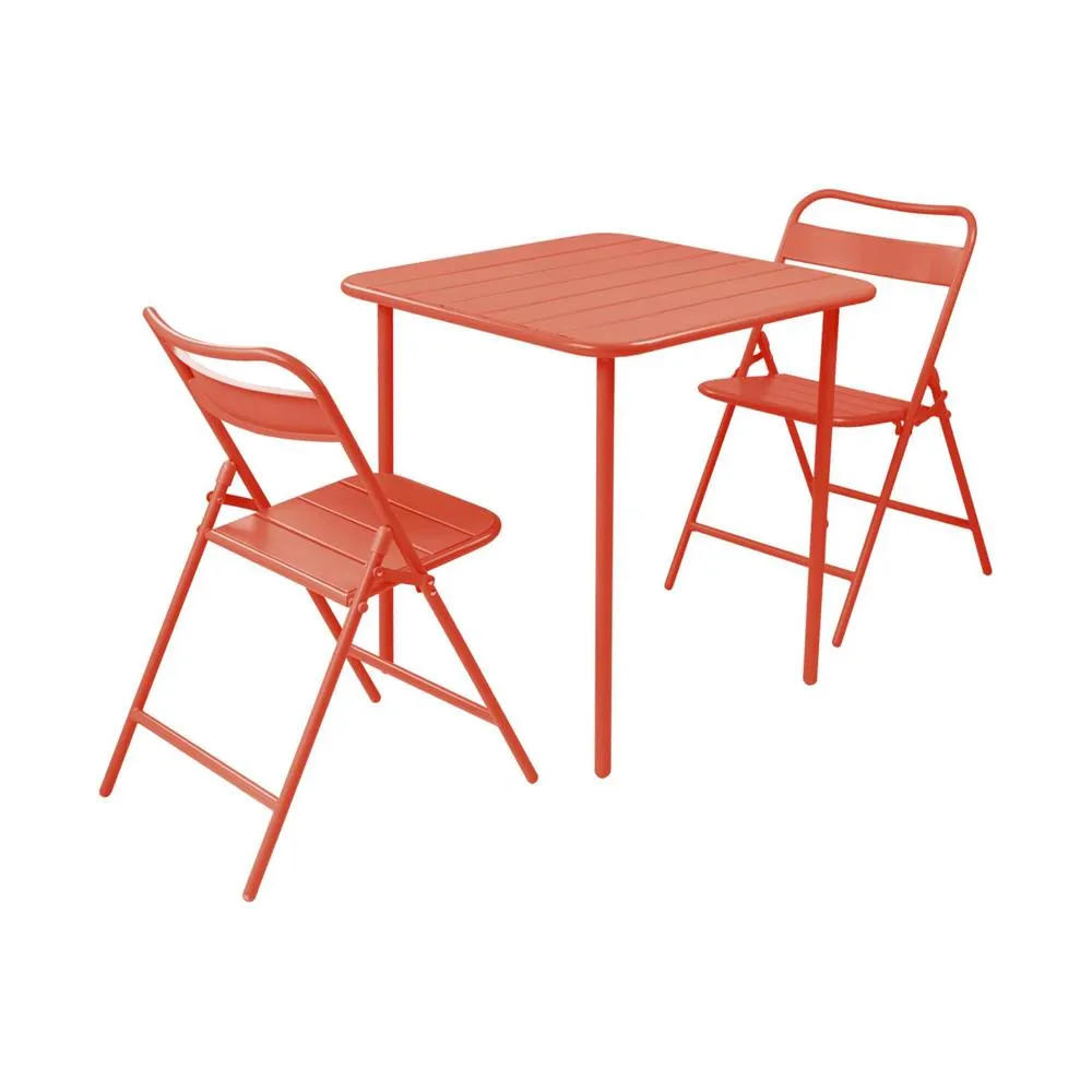 sweeek Metal garden table + 2 chairs in Terracotta 2