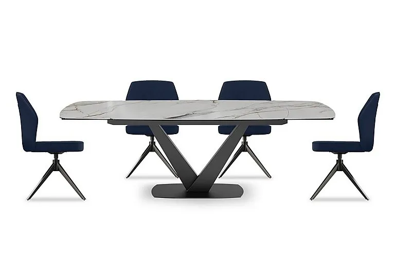 Julio Medium 160cm Draw Leaf Extending Dining Table in Fiorentio Marble Ceramic with 4 Chairs - Navy