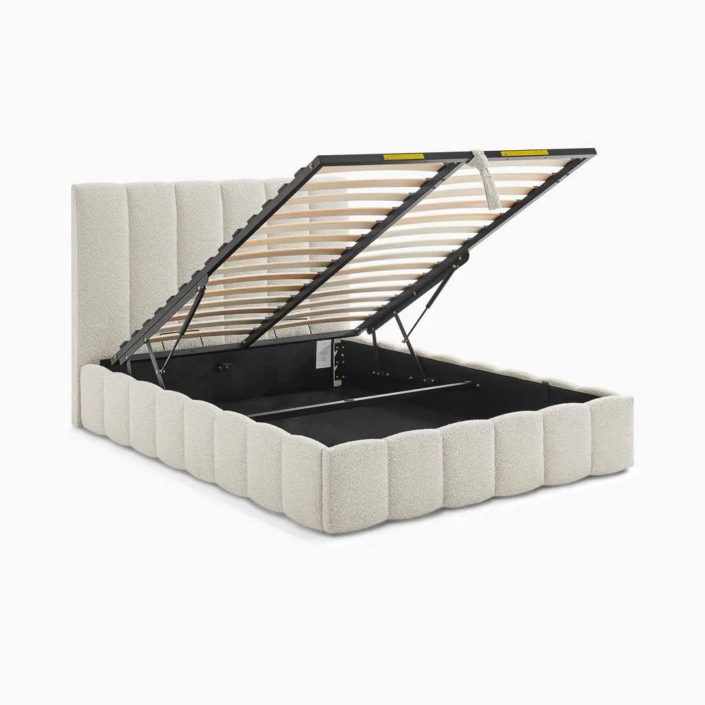 FurnitureboxUK Trifle Beige Boucle Fabric Ottoman Double Bed Frame 6
