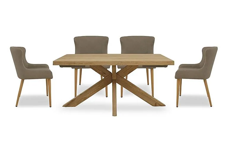 Riga Dining Table with Wooden Star Base and 4 Upholstered Chairs - 140-cm - Taupe