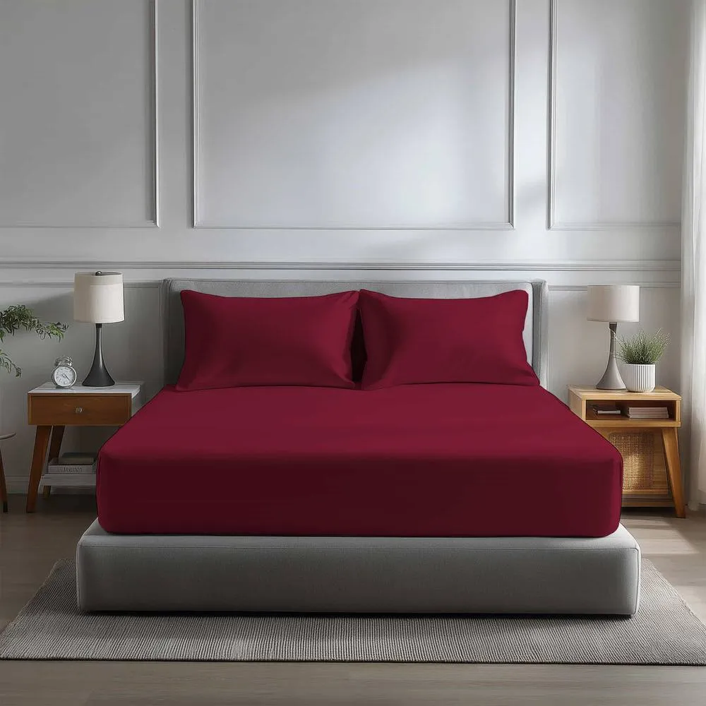 Snug City Microfibre Soft Touch Fitted Sheet 40cm Extra Deep Skirt Plain Dyed Bed Linen in Red