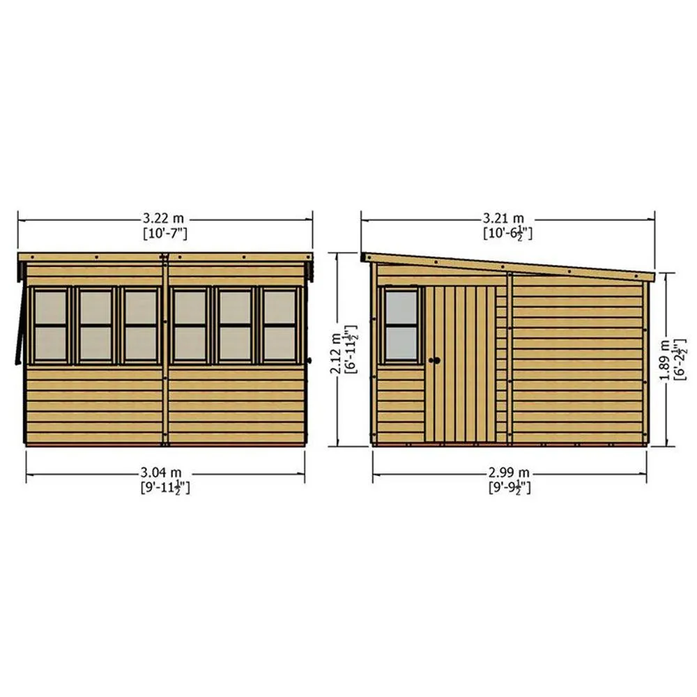 Shires Sun Pent 10x10' Single Door with 8 Windows Wooden Garden Potting Shed in Brown 5