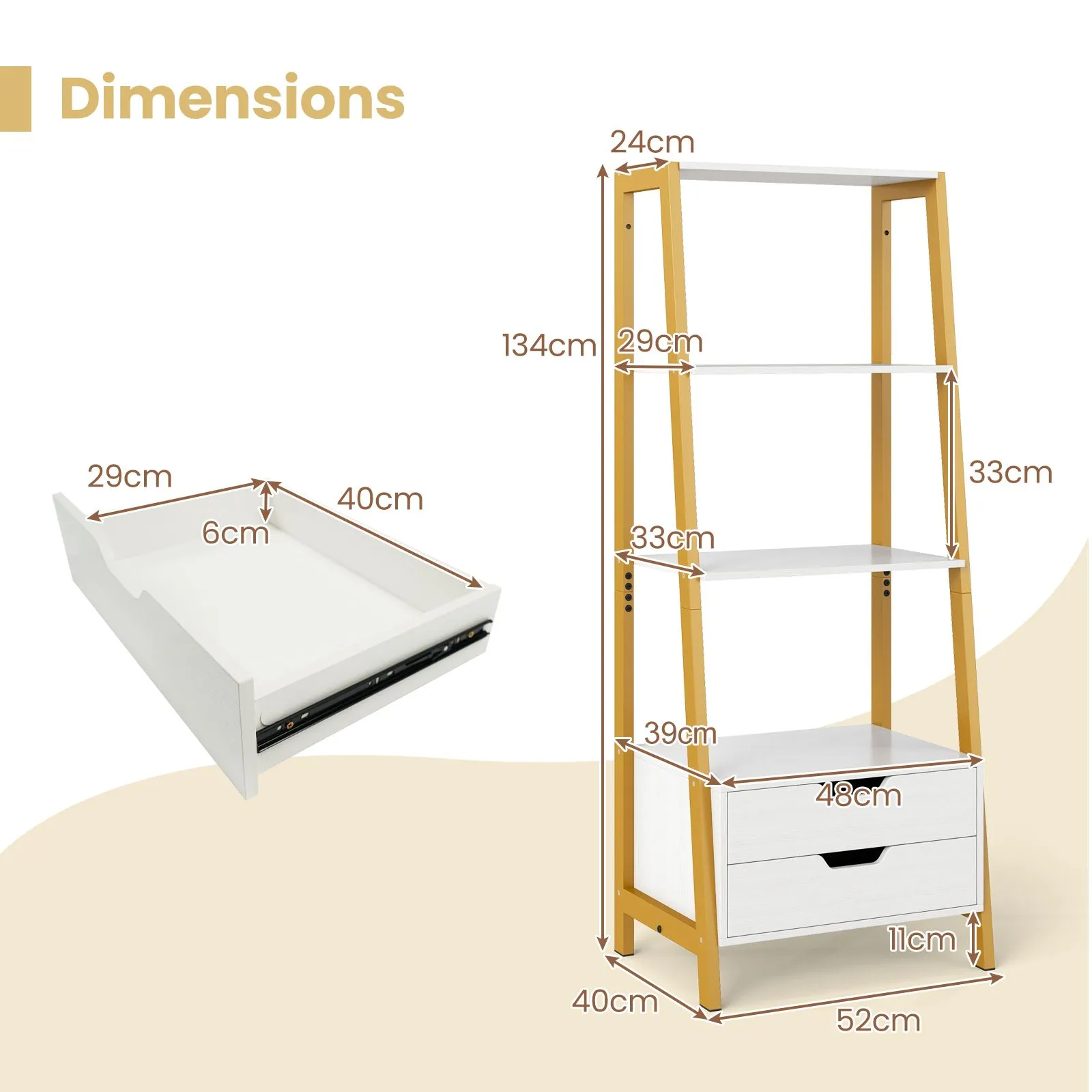 Costway Ladder Bookshelf Tall Freestanding Display Rack with Storage-White in White 2
