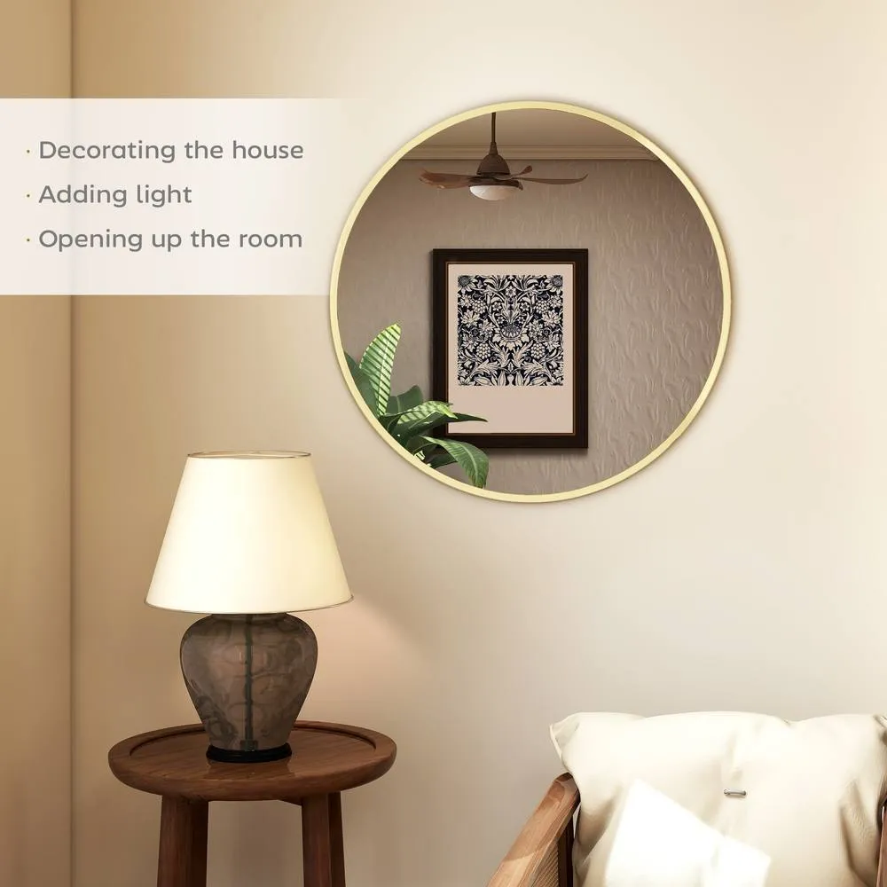 HOMCOM 61cm Bathroom Mirror Round Wall Mirror for Living Room Bedroom in Gold 4