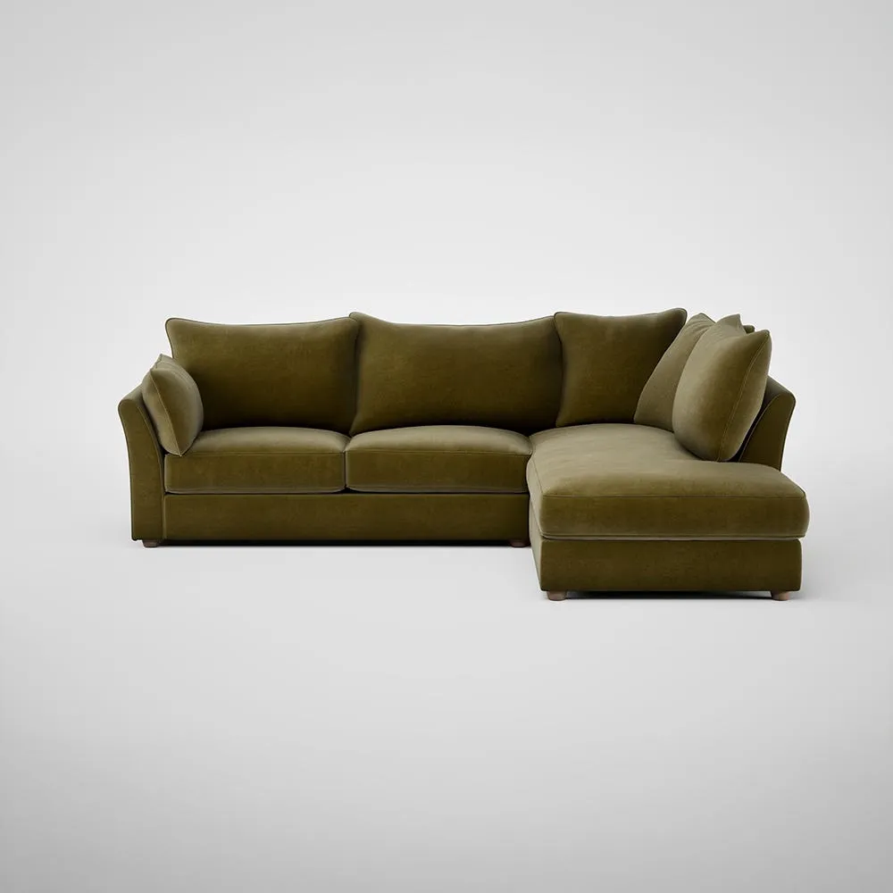 Heal's Tailor Right Hand Facing Corner Sofa Smart Luxe Velvet Peridot Natural Feet 1