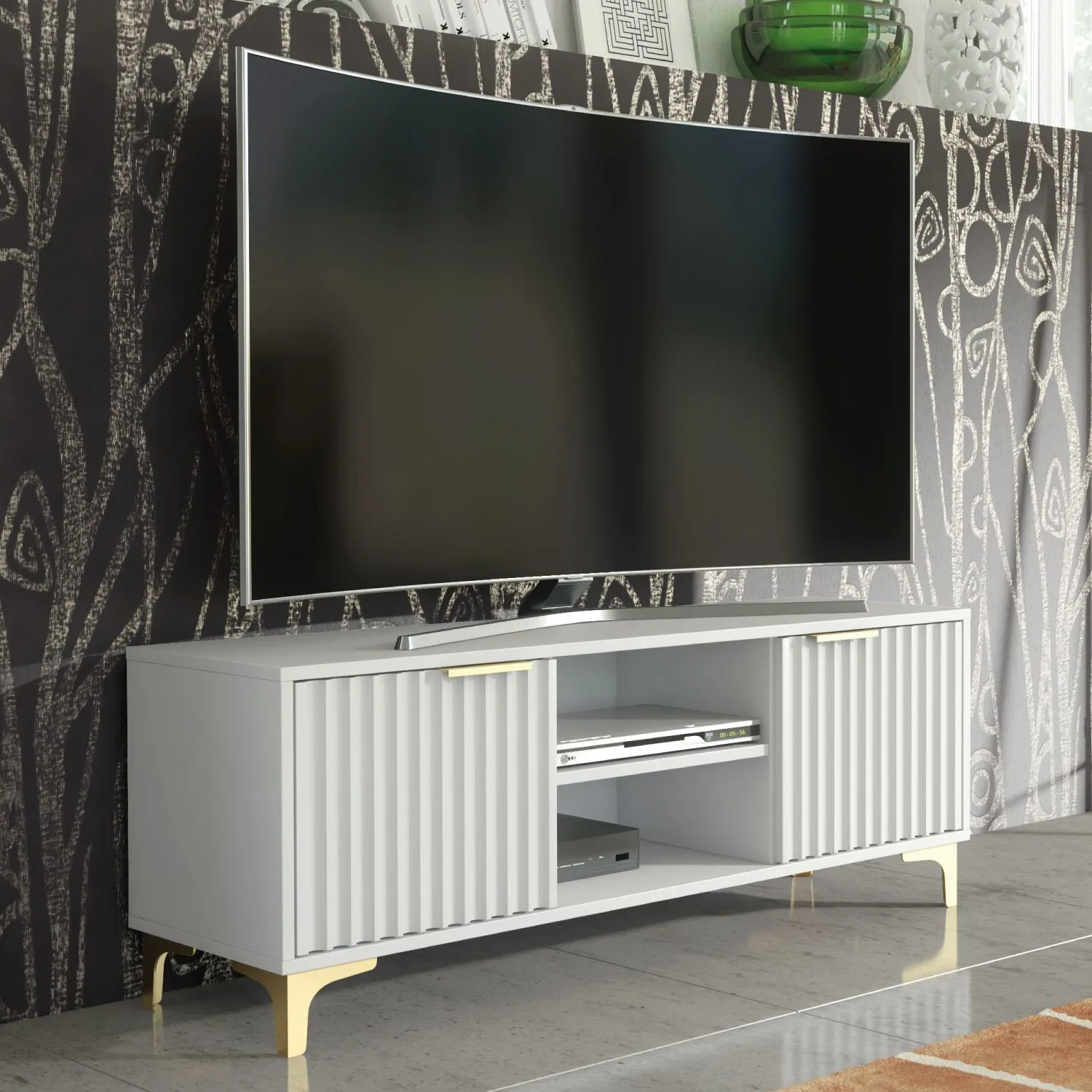Creative Furniture Tide Crest TV Unit Gold 120cm - Modern Fluted Design in Grey or White