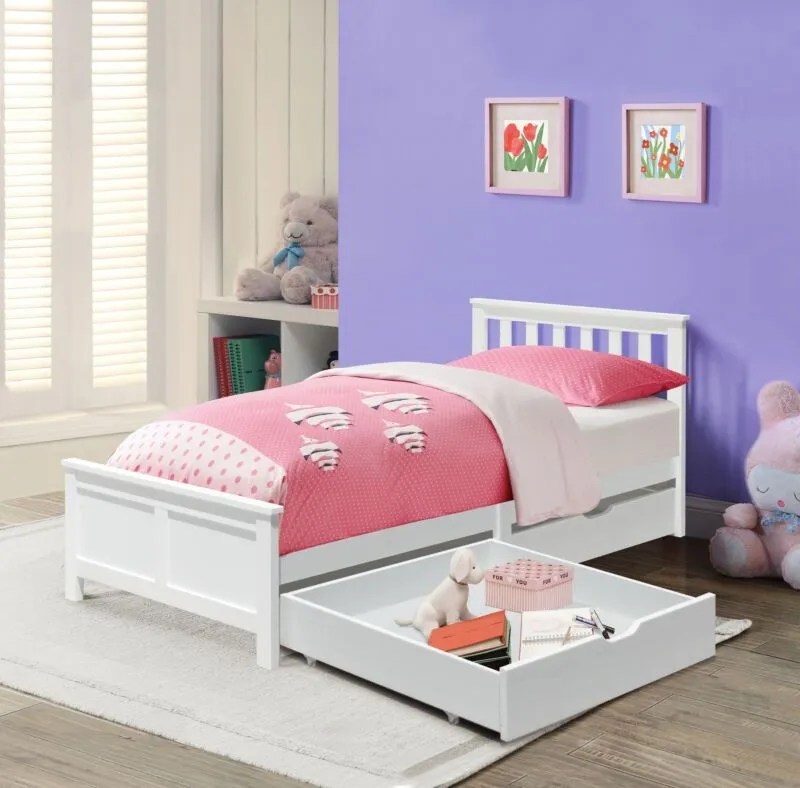 Comfy Living Ltd 3ft Wooden Bedframe With 2 Pull Out Drawers in White