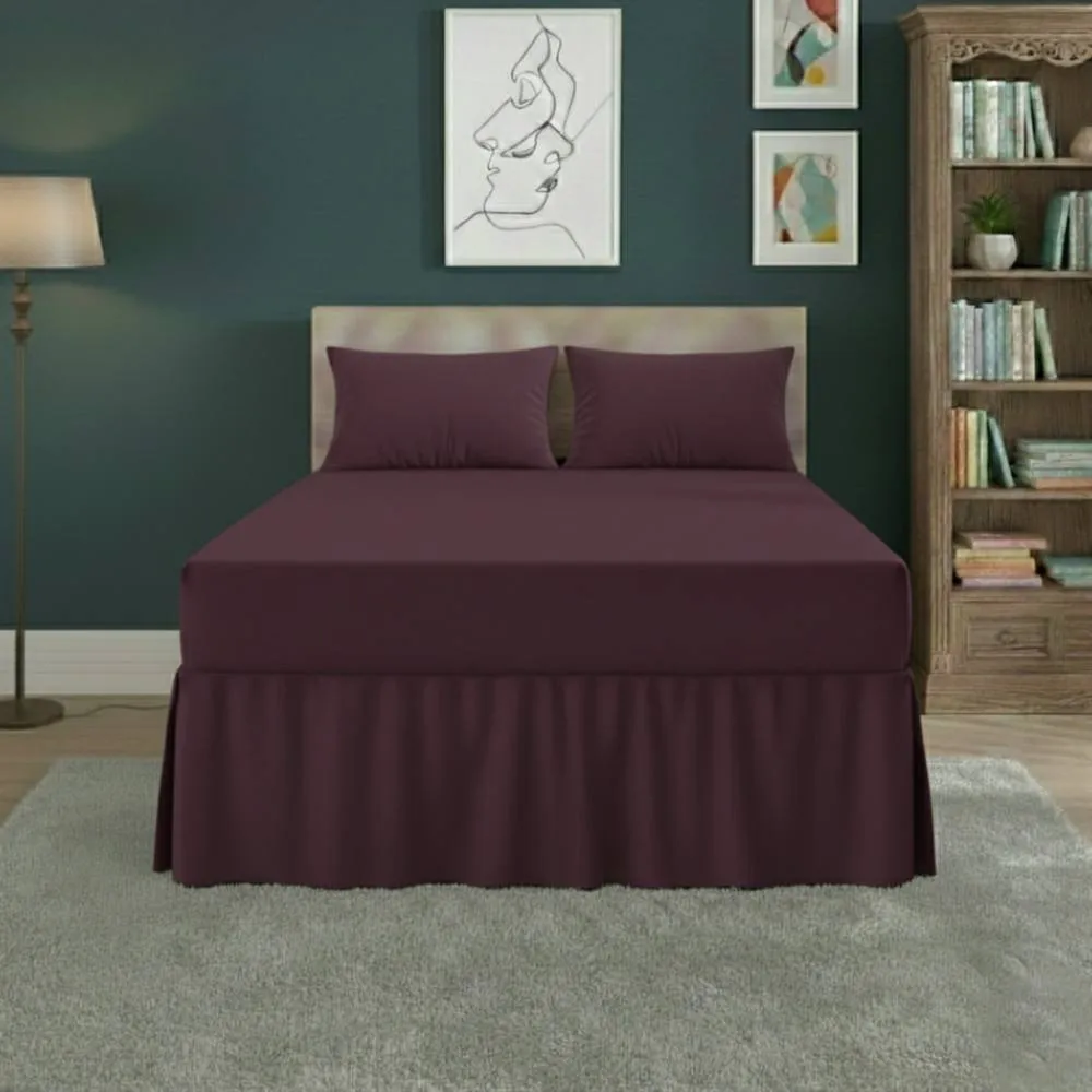 Snug City Fitted Valance Bed Sheet Polycotton Mattress Cover & Frill Easy Care in Plum