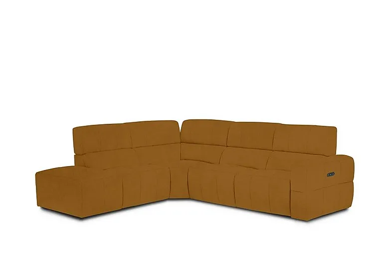 Cube Fabric Power Recliner Left Hand Facing Chaise End Sofa with Power Headrest - Opulence Saffron