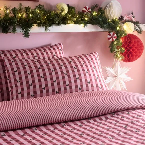 Fusion Holly Gingham Polycotton Duvet Cover & Pillowcase Set 4