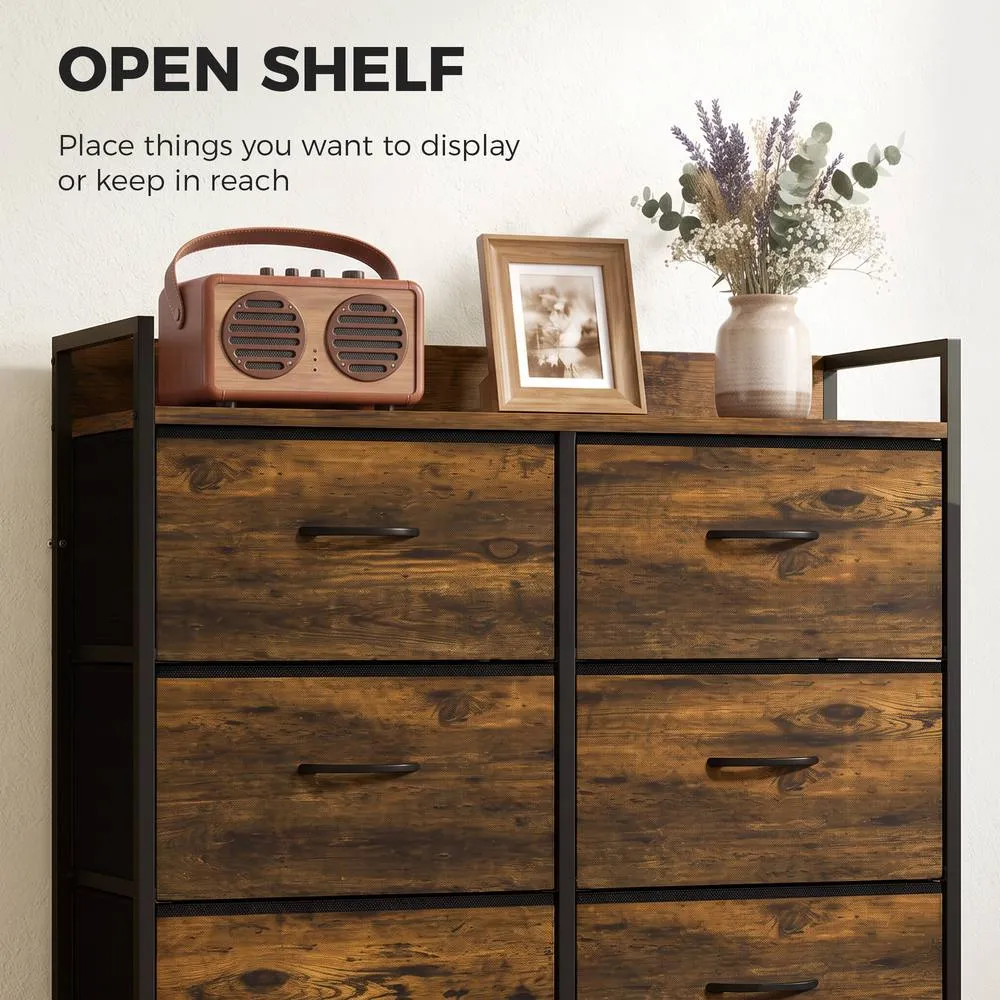HOMCOM Bedroom Chest of Drawers 6 Drawer Dresser w/ Shelf, Rustic Brown 5