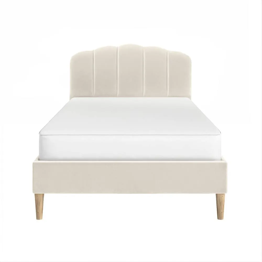 Flair Scallop Velvet Bed Frame Beige 4