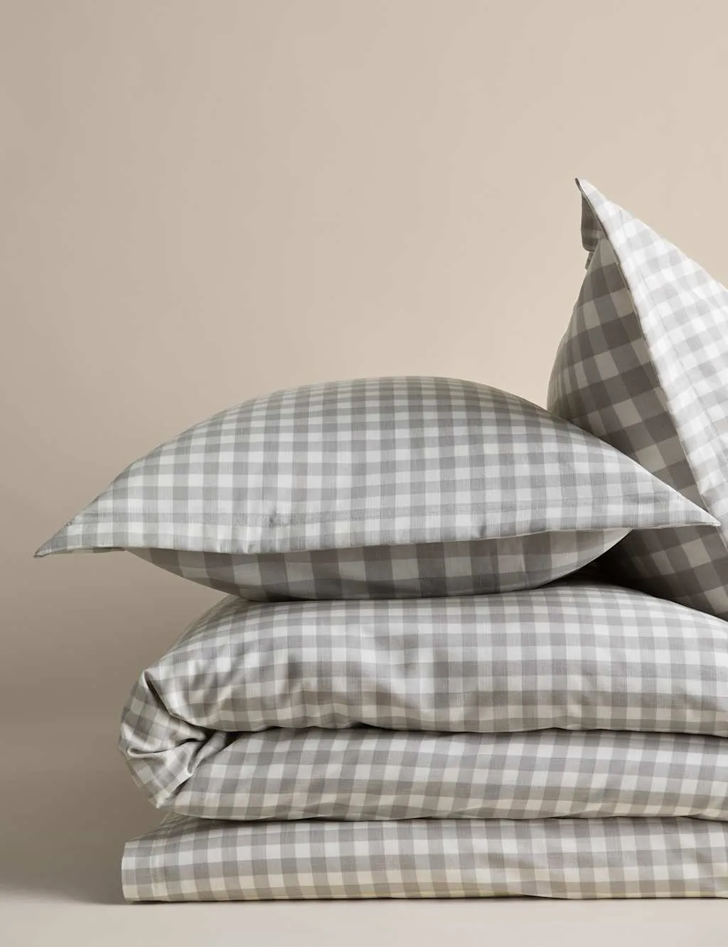 M&S Pure Cotton Gingham Reversible Bedding Set Marble