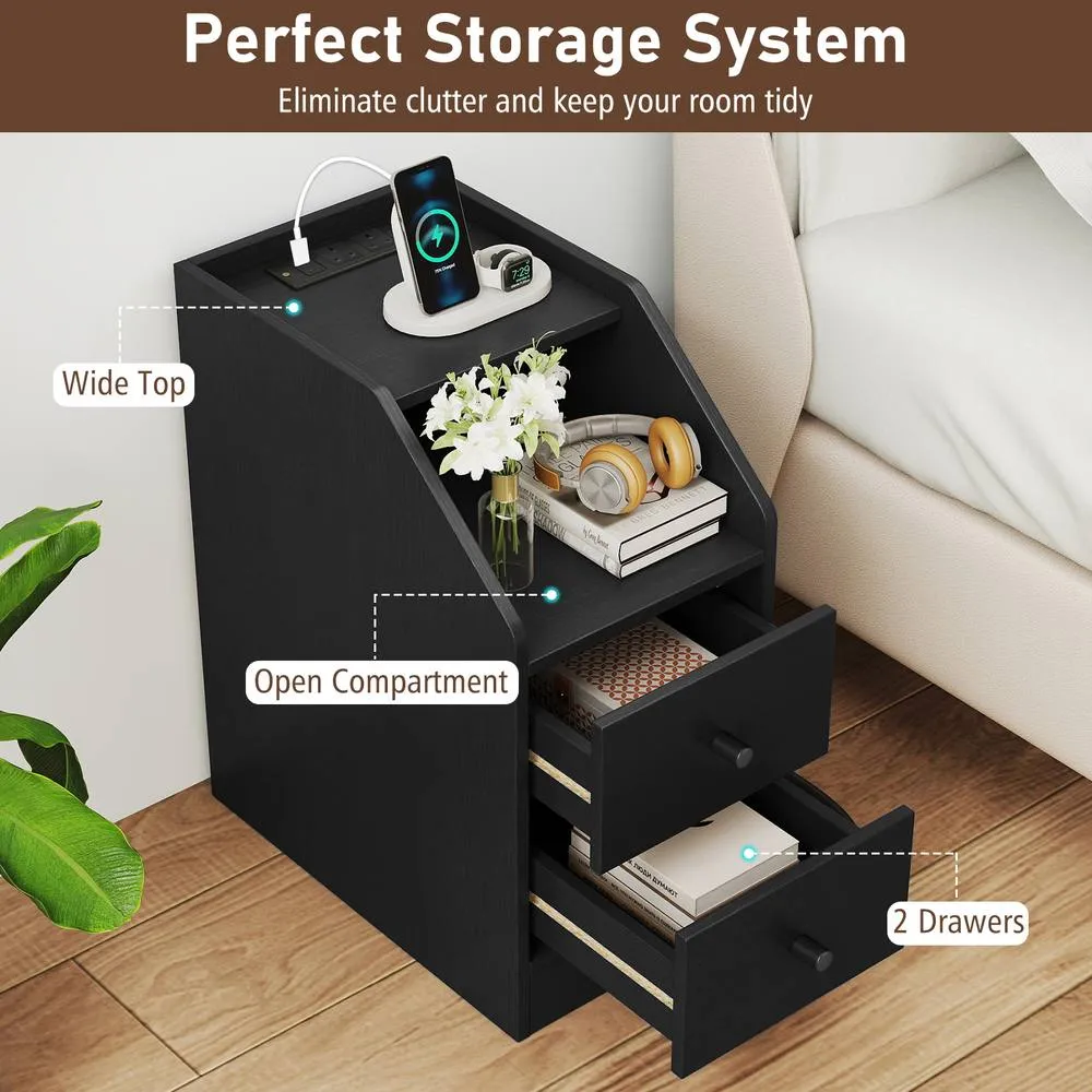 Costway Side End Table with Charging Station in Black 5
