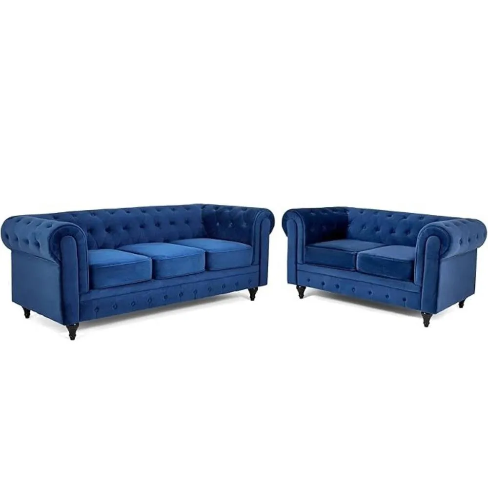 Bliss Furniture Velvet Chesterfield 3+2 Seater Sofa in Blue