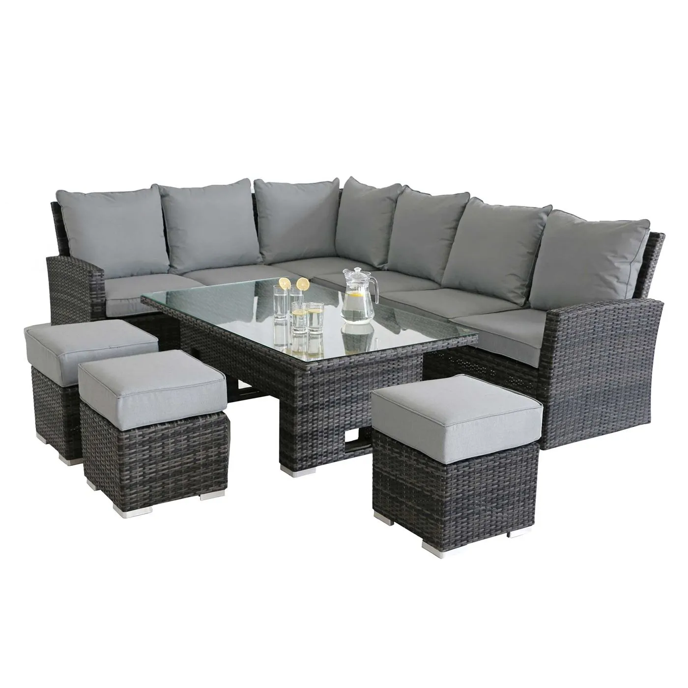 Kersey Corner Garden Dining Set With Rising Table in Grey Weave and Grey Fabric
