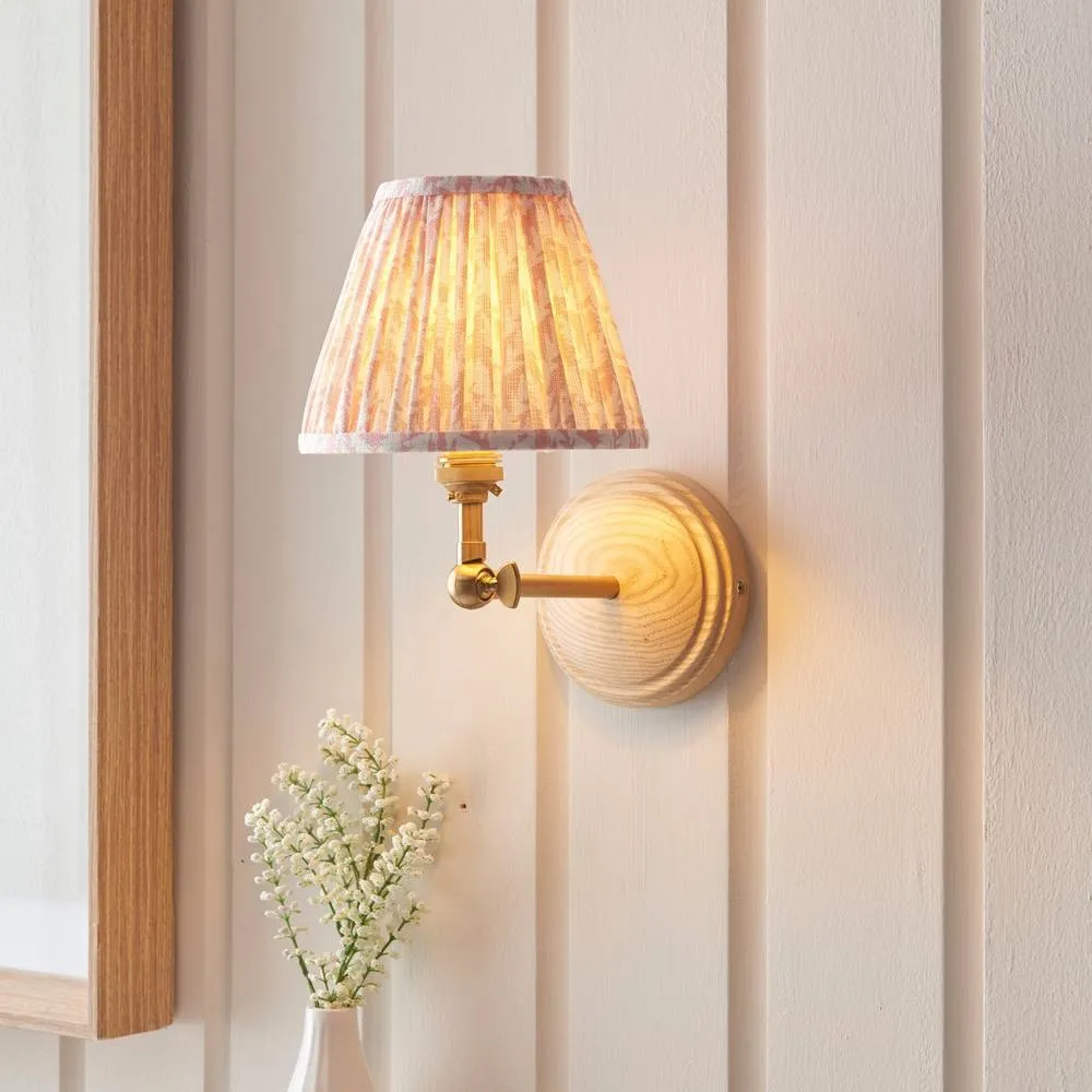 Netlighting Wood Wing Ash Wood Wall Light Peach Fabric Leaf Shade 16cm B22 in Brown 2