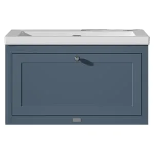 Bayswater Hartleigh Stiffkey Blue Traditional Wall Hung Vanity Unit & 1 Tap Hole Modern Recessed Basin - 800mm