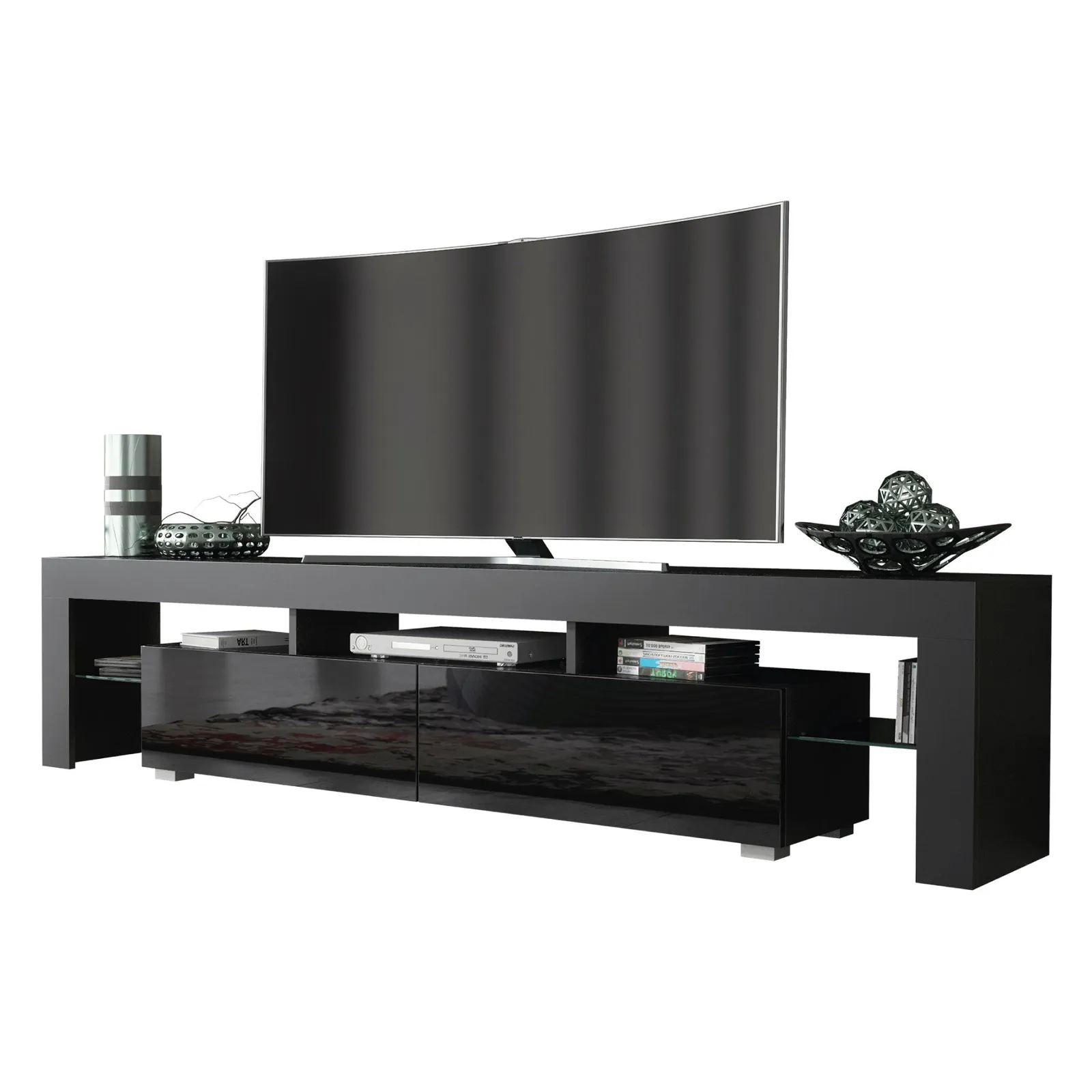 Creative Furniture TV Unit 200cm Modern - Black with High Gloss Doors 5