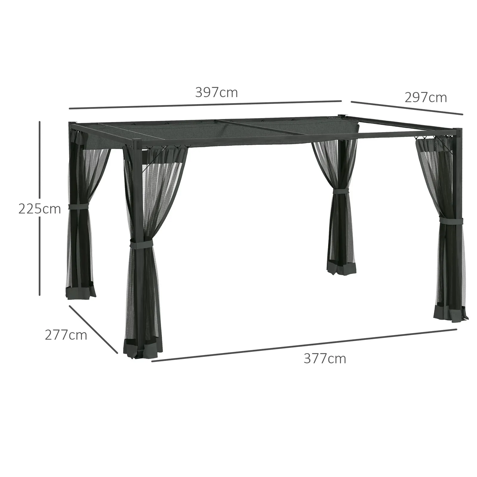 OUTSUNNY Pergola with Retractable Roof & Netting, Dark Grey 3
