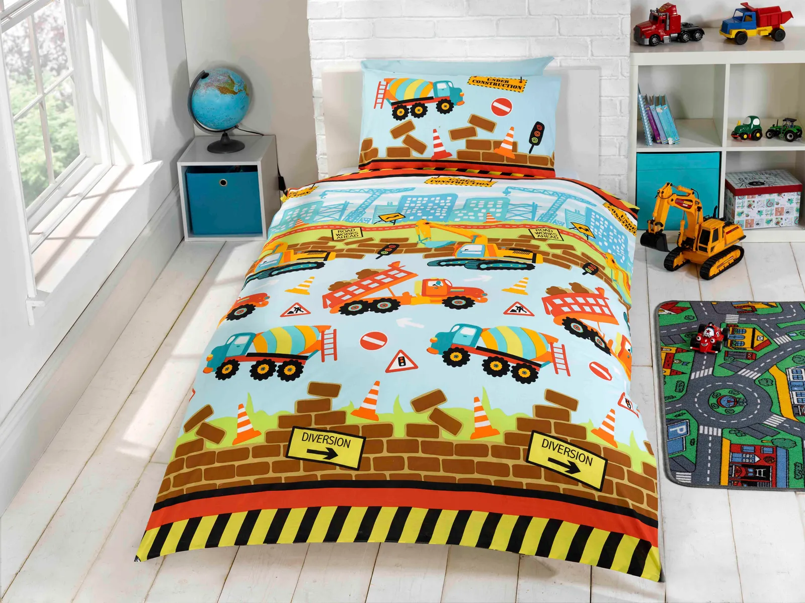 Rapport Home Under Construction Polycotton Duvet Cover Set with Pillowcase in Light Blue