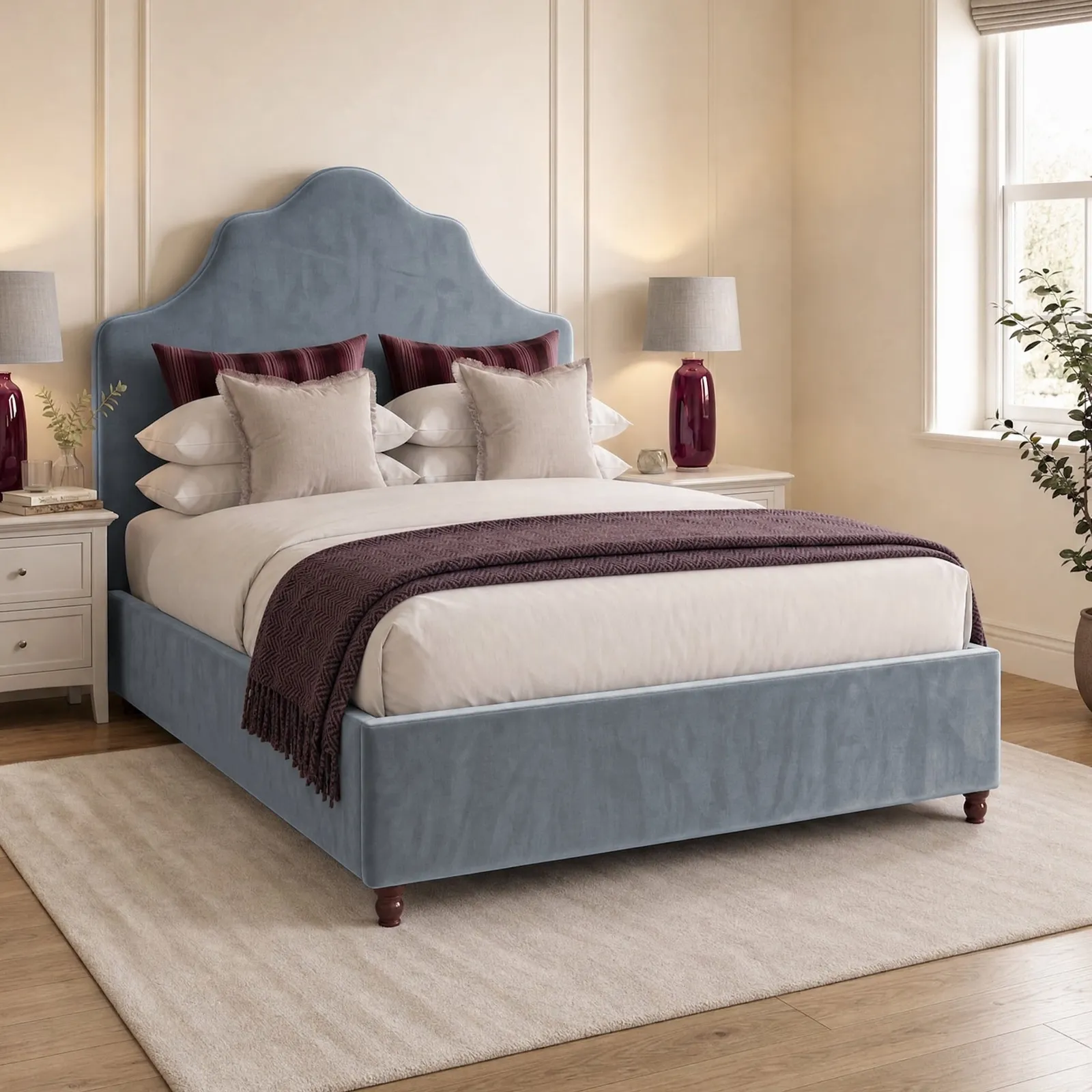 Chelsea - Double - Ottoman Storage Bed - Blue - Velvet Fabric- 4ft6 1