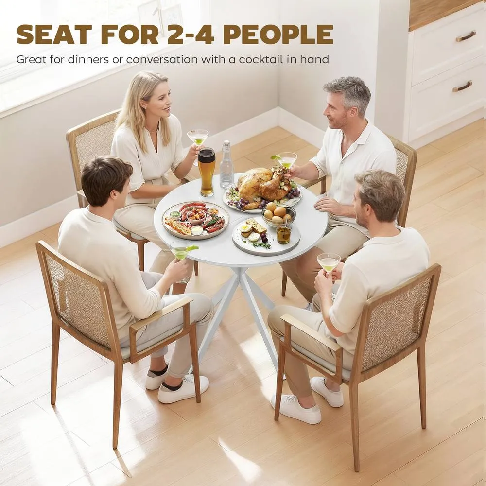 HOMCOM 80cm Round Dining Table, Industrial Kitchen Table with Steel Legs in White 4