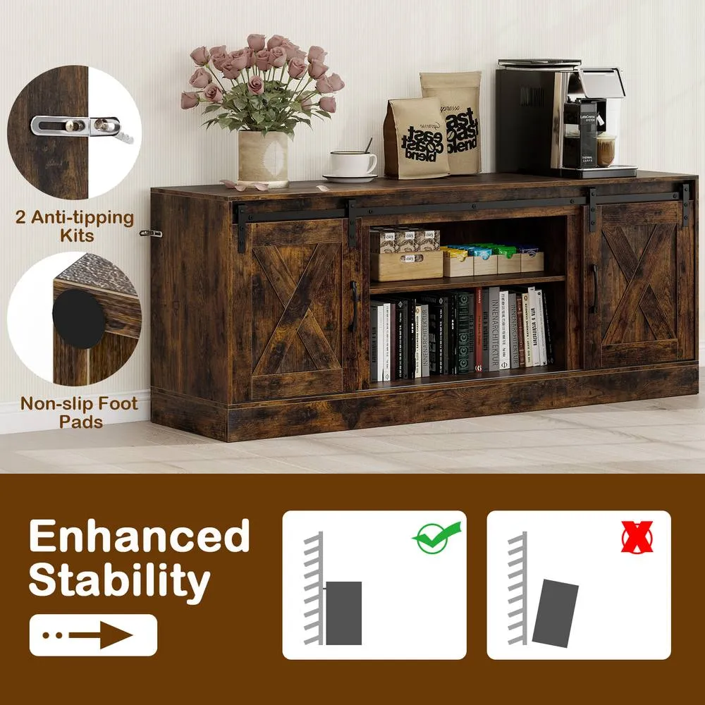 Costway Wooden TV Stand Cabinet for 70 Inch TVs Media Entertainment Center in Brown 5