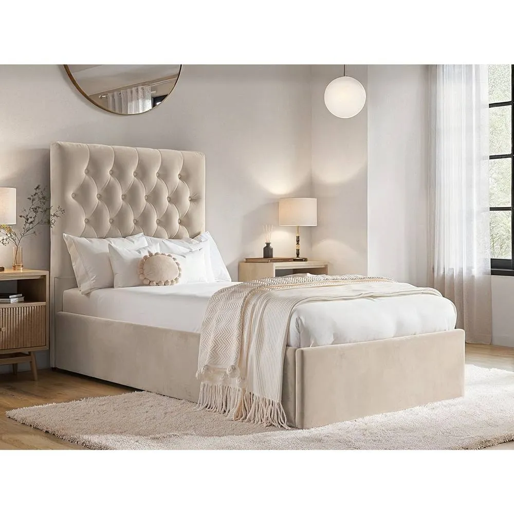 Flair Milan Velvet Single Ottoman Bed in Beige 1